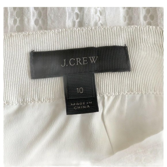 J Crew Size 10 White Mesh Knit Striped Eyelet Skirt Back Zip A Line Flared Lined - Picture 2 of 5